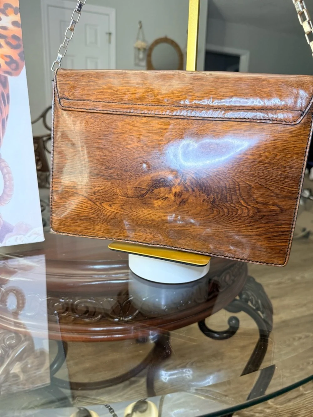 Kate Spade Rare Vintage Wood grain shoulder bag w/ storybook lining - Picture 2 of 7